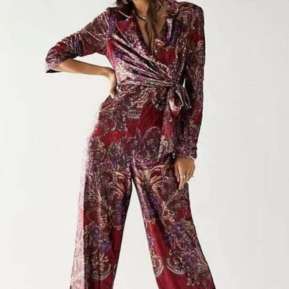 NWT Free People Delphine Paisley Velvet Velour Jumpsuit - Picture 1 of 6
